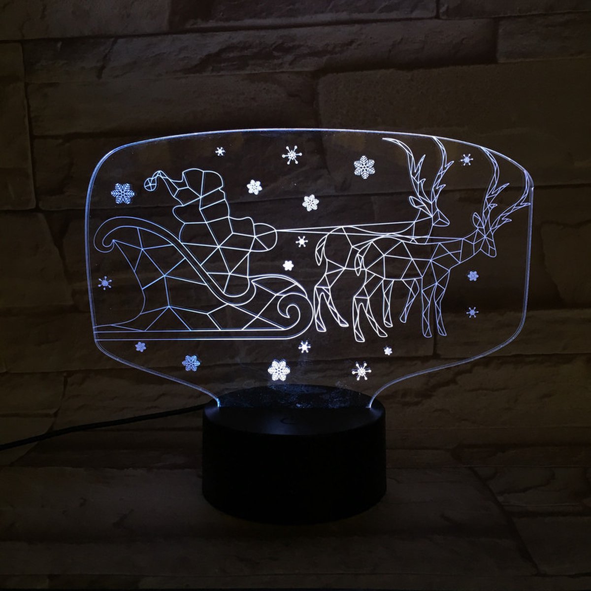 3D Led Lamp Met Gravering - RGB 7 Kleuren - Kerstman Met Slee