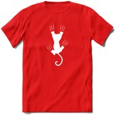Cat Scrats - Katten T-Shirt Kleding Cadeau | Dames - Heren - Unisex | Kat / Dieren shirt | Grappig Verjaardag kado | Tshirt Met Print | - Rood - 3XL
