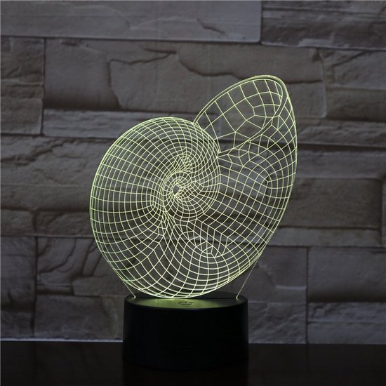 3D Led Lamp Met Gravering - RGB 7 Kleuren - Schelp
