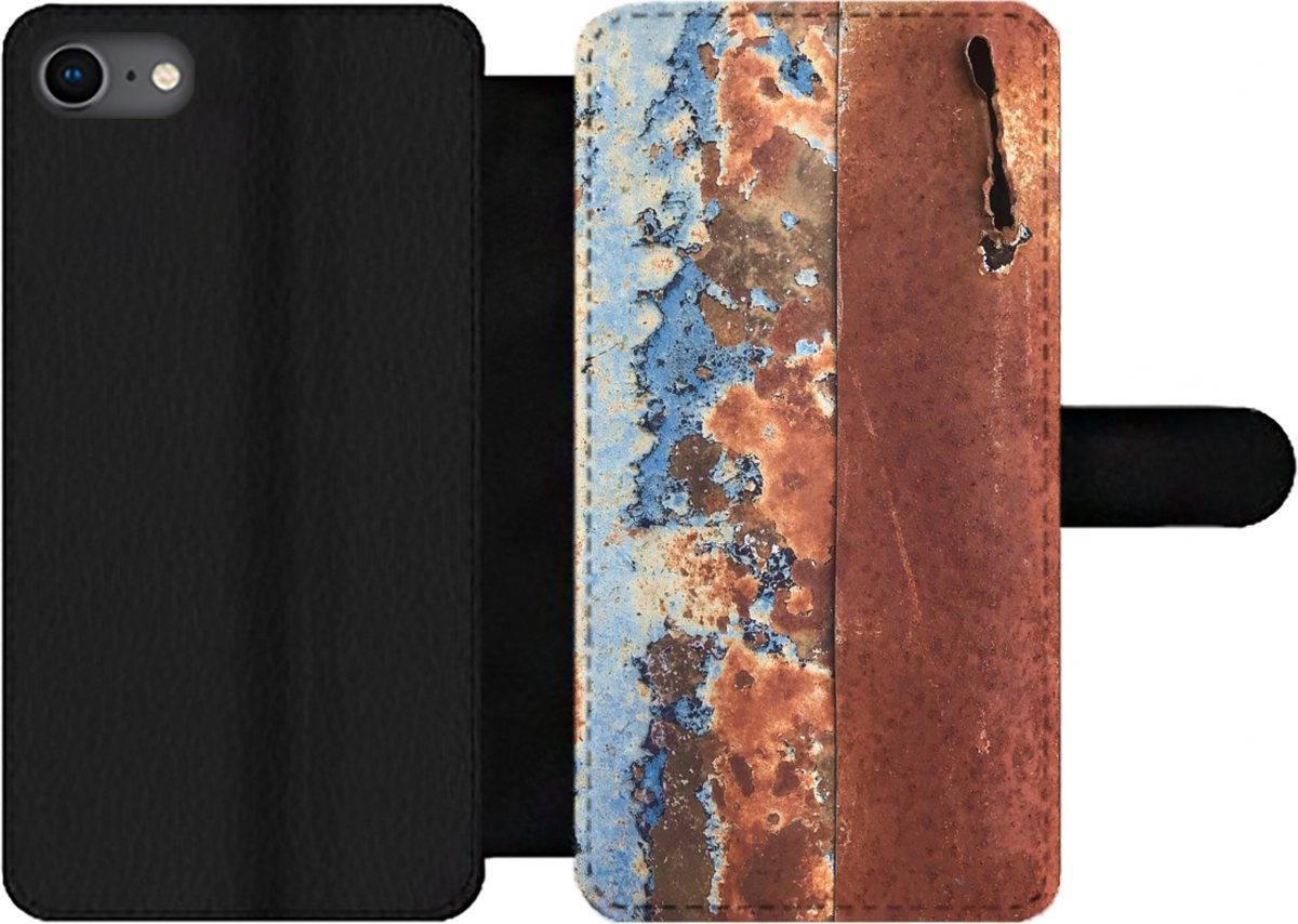 Telefoonhoesje Geschikt voor iPhone 7 telefoonhoesje - Roest print - Blauw - Platen - Met vakjes - Wallet case met magneetsluiting