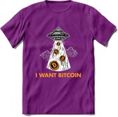I Want Bitcoin - Crypto T-Shirt Kleding Cadeau | Dames / Heren / Unisex | Bitcoin / Ethereum shirt | Grappig Verjaardag kado | Tshirt Met Print | - Paars - XL