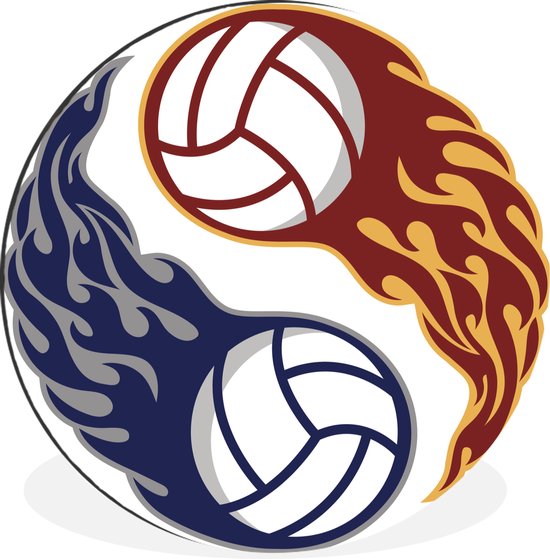 WallCircle - Wandcirkel - Muurcirkel - Een illustratie van twee brandende volleyballen in Yin en Yang - Aluminium - Dibond - ⌀ 60 cm - Binnen en Buiten