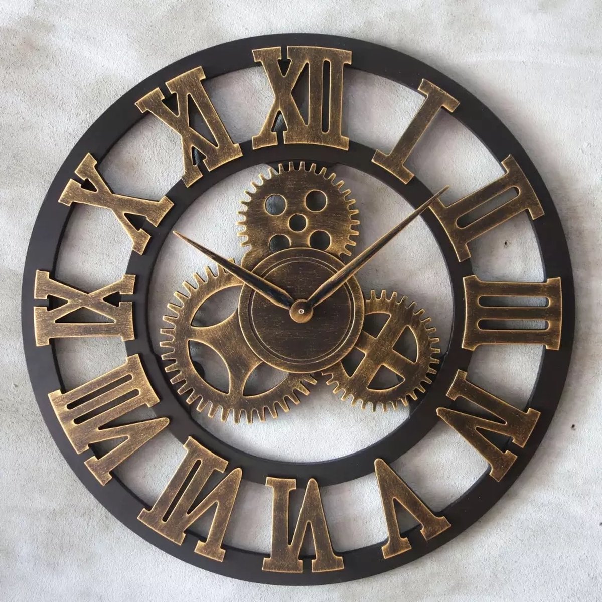Handgemaakte Grote Wandklok - Ronde Muurklok - Retro Klok - Latijnse Cijfers Romeins - Tandwiel - Handmade Gear Wall Clock — cadeau in Wonen & Interieur - foto 2