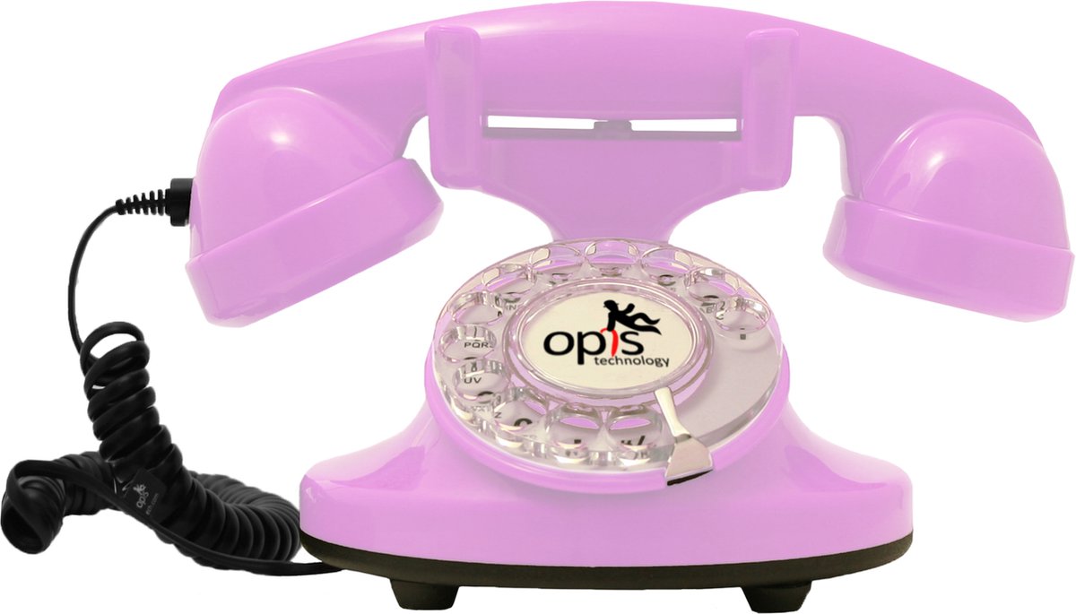 Opis FunkyFon RETRO telefoons - met draaischijf - roze / pink