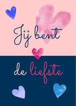 Moyze Valentijnskaart - wenskaart - jij bent de liefste - waterverf hartjes - valentijn - liefde