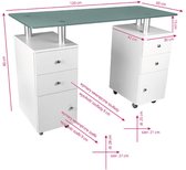 Bureau-Bureau met 4 lades-Glas-Wit-120x80x60