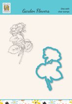 HDCS019  Nellie Snellen Snijmal & clearstamp set Tuinbloemen 5 - rose - mal en stempel bloem roos