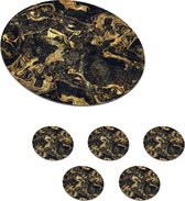 Onderzetters voor glazen - Rond - Close-up van goud met zwart marmer natuur - 10x10 cm - Glasonderzetters - 6 stuks