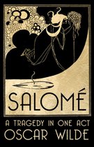 Gouden art deco poster voor 'Salomé: A Tragedy in One Act' van Oscar Wilde, met twee figuren en bubbels.