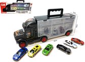 Camion transporteur camion - mini voitures speelgoed - valise de transport 6 pièces - Semi-remorque - 34CM