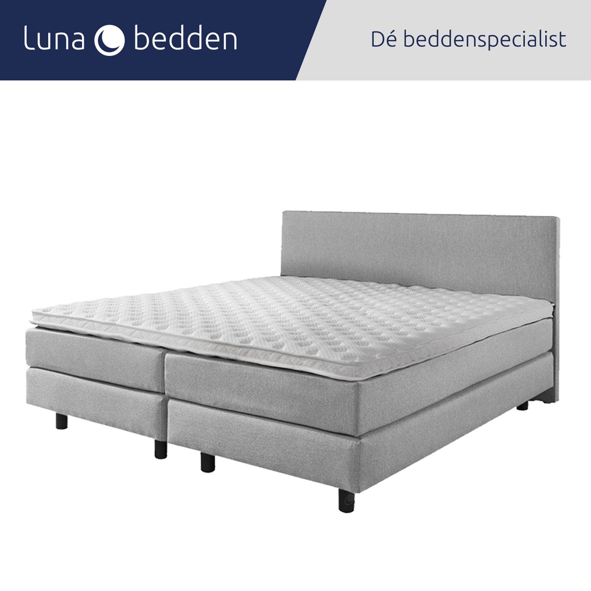 Luna Bedden - Boxspring Bella - 140x220 Compleet Grijs Glad Bed