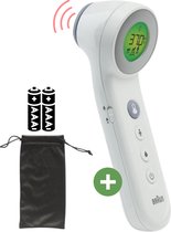 Braun Digitale Thermometer + Handige Opbergetui - Voorhoofdthermometer - Age Precision technologie - Contactloze Meting - Geschikt voor Baby's, Kinderen & Volwassenen - Koortsindicator met Leeftijdsinstelling - Met Stiltemodus - BNT400 - Wit