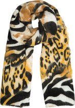 Gemakkelijk te combineren is deze zachte sjaal (200cm x 80cm) met verschillende dierenmotieven. De hoofdkleuren zijn verschillende tinten zwart, bruin en wit. Voorzichtig wasbaar o