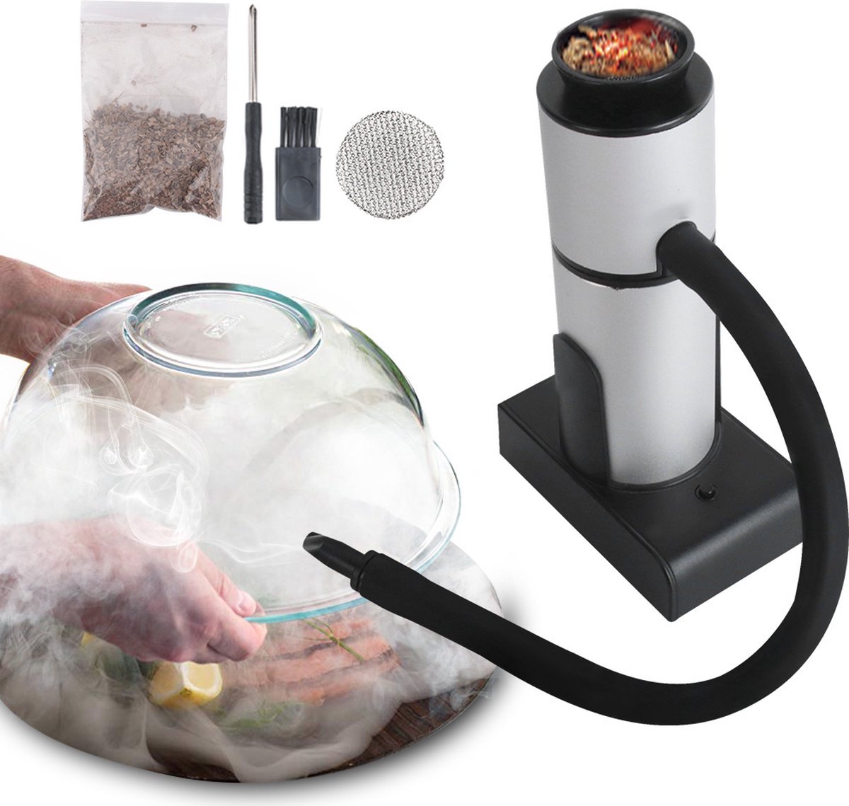 Fumoir à froid avec pistolet à fumée portable pour fumer des aliments avec infuseur de fumée en acier inoxydable et boîte à fumer pour cocktail/boisson/fromage/nourriture Fumoir à froid avec pistolet à fumée portable pour fumer des aliments avec infuseur de fumée en acier inoxydable et boîte à fumer pour cocktail/boisson/fromage/nourriture