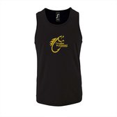 Zwarte Tanktop sportshirt met "I'd rather be Fishing / In ga liever vissen" Print Goud Size S