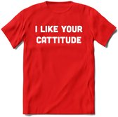 I Like You Cattitude - Katten T-Shirt Kleding Cadeau | Dames - Heren - Unisex | Kat / Dieren shirt | Grappig Verjaardag kado | Tshirt Met Print | - Rood - XXL