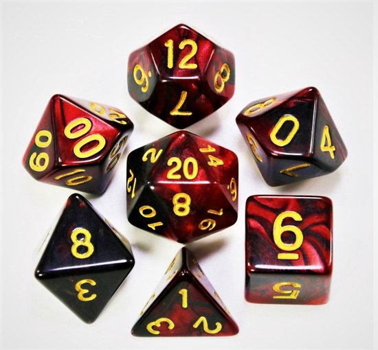 Afbeelding van het spel larpcenter - D&D dice set - DnD dobbelstenen - Rood zwart - Dungeons and Dragons - dobbelstenen