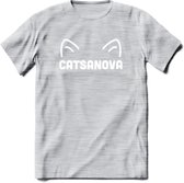 Catsanova - Katten T-Shirt Kleding Cadeau | Dames - Heren - Unisex | Kat / Dieren shirt | Grappig Verjaardag kado | Tshirt Met Print | - Licht Grijs - Gemaleerd - M