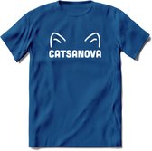 Catsanova - Katten T-Shirt Kleding Cadeau | Dames - Heren - Unisex | Kat / Dieren shirt | Grappig Verjaardag kado | Tshirt Met Print | - Donker Blauw - 3XL