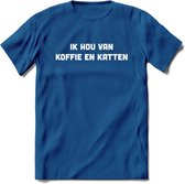 Koffie en Katten Love - Katten T-Shirt Kleding Cadeau | Dames - Heren - Unisex | Kat / Dieren shirt | Grappig Verjaardag kado | Tshirt Met Print | - Donker Blauw - XL