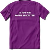 Koffie en Katten Love - Katten T-Shirt Kleding Cadeau | Dames - Heren - Unisex | Kat / Dieren shirt | Grappig Verjaardag kado | Tshirt Met Print | - Paars - S