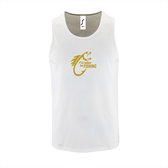 Witte Tanktop sportshirt met "I'd rather be Fishing / In ga liever vissen" Print Goud Size L