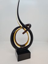 Glassculptuur de verbintenis -6x11x26 cm - mondgeblazen - amber en blank zwart