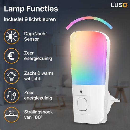 LUSQ® - 2 Stuks - Nachtlampje Kinderen - Stekkerlamp - Nachtlampje Stopcontact - Multi Colour - Stopcontactlamp van LUSQ® — afbeelding 5