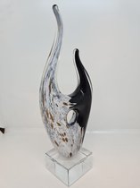 Glassculptuur Abstracte liefde - 27 cm H - Zwart/wit Goud - mondgeblazen - glas sculptuur