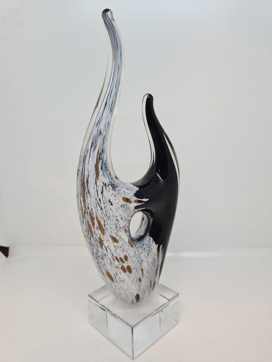 Sculpture en verre Amour abstrait - 27 cm H - Zwart/ Or blanc - soufflé à la bouche - sculpture en verre