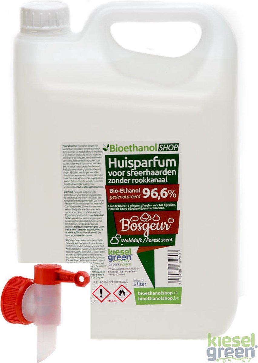 Premium - Bio-ethanol - Bosgeur -25 liter - Bio ethanol biobrandstof - 5l.x5 (incl. dopkraan)