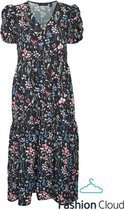 VERO MODA  Lillie S/S V-Neck Flower Dress Black ZWART M