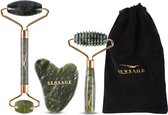 Sensage Jade roller met Gua Sha steen | Massage | 100% natuurlijk groene jade | Gezichtsroller | Face roller | Roller | Gezichtsmassage | 4-delige Beauty set