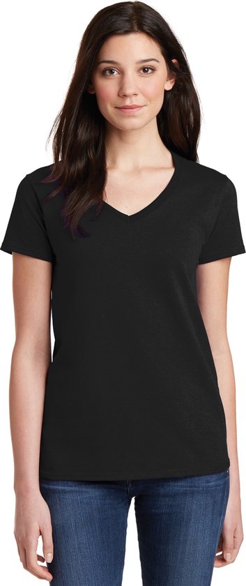 T-shirt Premium Femme / Chemise Basic | Maillot de corps | Col en V | Noir - L.
