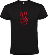 Zwart  T shirt met  "Peace  / Vrede teken" print Rood size S