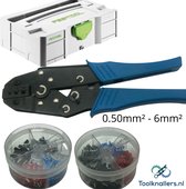 Krimptang 0,50 mm2 - 6,00 mm2 inclusief assortiment box enkele en dubbele adereindhulzen in Festool Mini Systainer | Adereindhulzen | Adereindhulstang | Ferrule