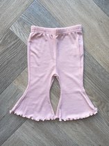 Broek baby meisjes - flared - wijde pijpen - rib - legging - broekje - roze - maat 80 - newborn kleding - babykleding - baby meisje cadeau