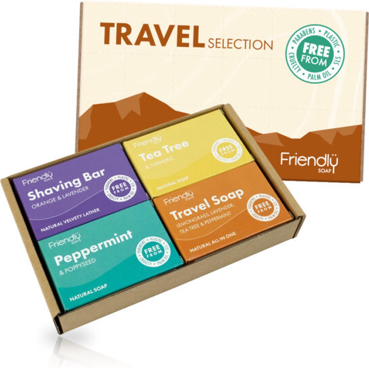 Friendly Soap® | Travel Selection | 4 stuks | natuurlijke zeep | cadeau zeepjes | scheerzeep | duurzaam | vegan