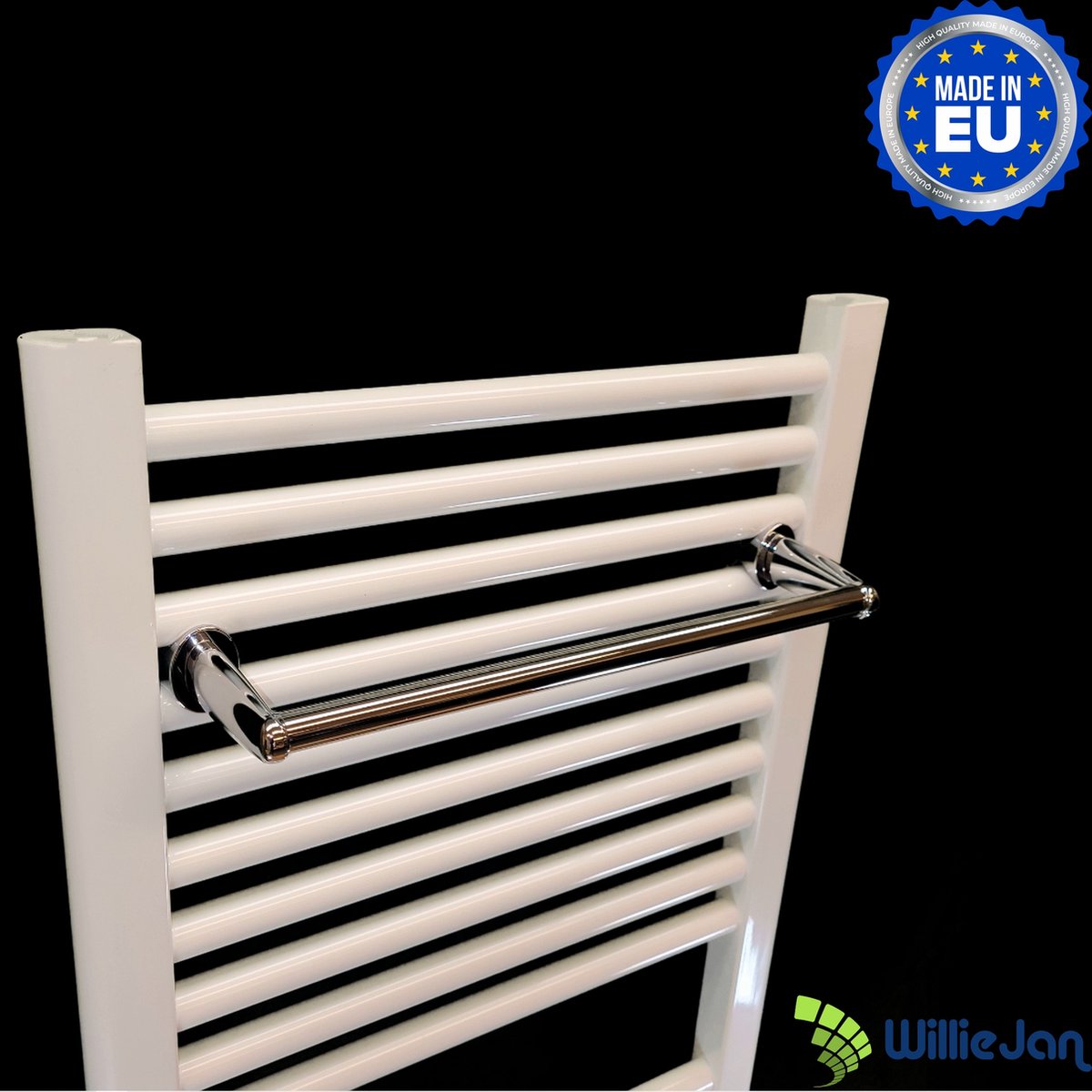 WillieJan Radiator handdoeken droog rek 950C – Chroom – 1 stang – 46 cm – Radiatorbevestiging – Zonder boren