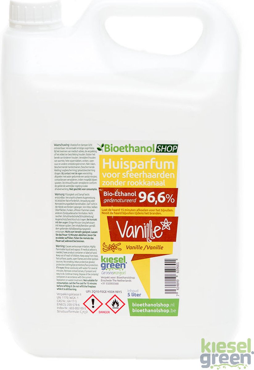 Bio- ethanol met Vanillegeur-PREMIUM -bioethanol 96,6% biobrandstof -5 liter
