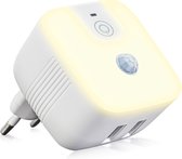 Starglow® 3-in-1 Stekkerlamp - Nachtlampje - Leeslampje - Oplader - Bewegingssensor - Stopcontact - Dimbaar - 2 USB-A 3.0 poorten 12W - LED Licht 1,5W
