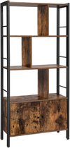 CGPN boekenkast, boekenkast met 4 open legplanken, staande boekenkast, ruime woonkamerkast, keuken, kantoor, stalen frame, industrieel ontwerp, vintage bruin-zwart LBC022B01