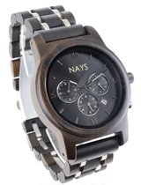 NAYS - Houten Heren Horloge - Donkerbruin - Multi - Ø 44mm