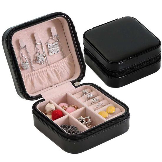 Mini Sieradendoos 4 Compartimenten | Chique Sieradenbox voor Juwelen | Sieraden | Oorbellen | Ketting | Armband | Zwart