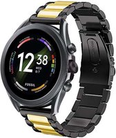 Stalen Smartwatch bandje - Geschikt voor  Fossil Gen 6 - 44mm stalen band - zwart/goud - Strap-it Horlogeband / Polsband / Armband