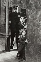 Dibond - Filmsterren - Retro / Vintage - Charlie Chaplin in wit / grijs / zwart - 100 x 150 cm.