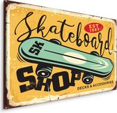 Schilderij - Skateboard Shop, Reclamebord, Premium Print, Geel, Groen