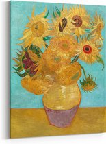 Schilderij op Canvas - 40 x 50 cm - Vaas met twaalf zonnebloemen - Kunst - Vincent van Gogh - Wanddecoratie - Muurdecoratie - Slaapkamer - Woonkamer
