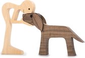 Houten beeldje - Natuurlijk hout - Beeld - Decoratief - Hout - Man - Hond - 03