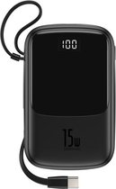 Baseus Qpow Power bank 10000 mah met LED display en ingebouwde USB C kabel - 15W - 2x USB 1x Apple Lightning  en 1x USB C